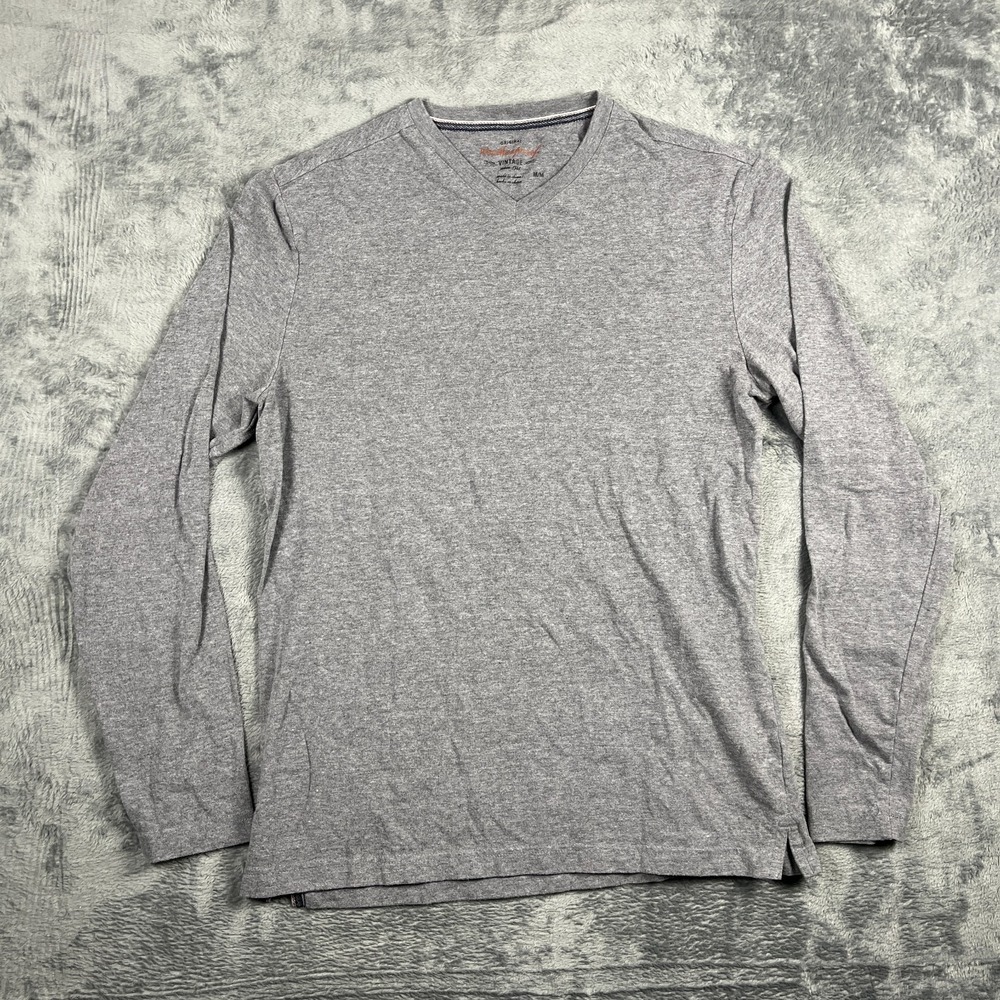Weatherproof Vintage T Shirt Mens Medium Heather Gray V Neck Long Sleeve Casual